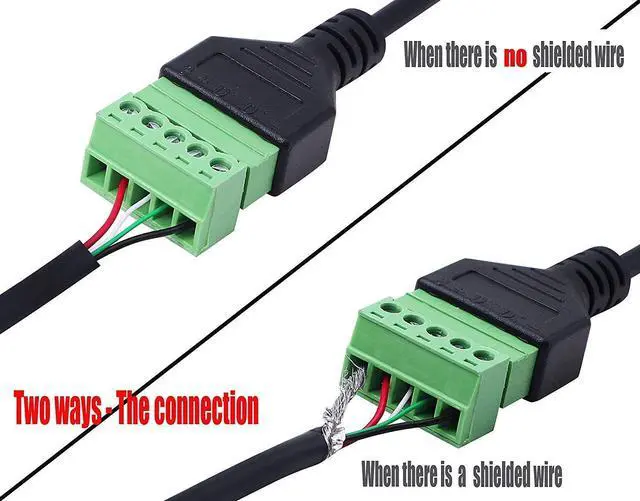 Alt view image 5 of 5 - BUCIER USB Type C Male to 5 Pin Screw Terminal Female Solderless Bolt Screw Shield terminals Converter Adapter Cable - 1FT(Type C Male)
