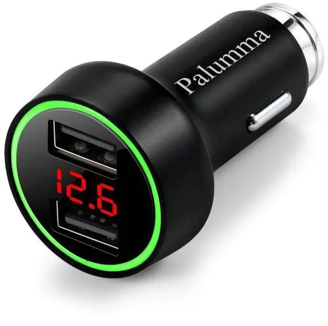 Main image of 24W/4.8A Dual USB Car Charger, 12V to USB Outlet with Cigarette Lighter Voltage Meter LED/LCD Display Battery Low Voltage Warning (Black)