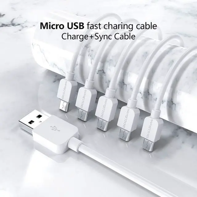 Alt view image 2 of 7 - Micro USB Cable (5-Pack, 6FT) Android Charger, Long Android Phone Charger Cord for Samsung Galaxy S7 S6 Edge J7 S5,Note 5 4,LG 4 K40 K20,MP3,Kindle,Tablet,White
