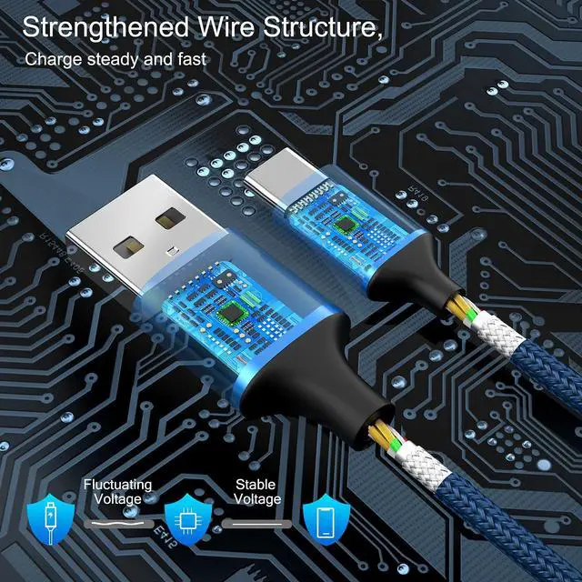 Alt view image 2 of 7 - USB Type C Cable 5Pack (3/3/6/6/10FT) Nylon Braided USB C Cable Fast Charger Charging Cord Compatible Samsung Galaxy S9 S8 Note 9 Note 8 Plus,LG V30 G6 G5 V20,Google Pixel, Moto Z2, iPad 2021and More