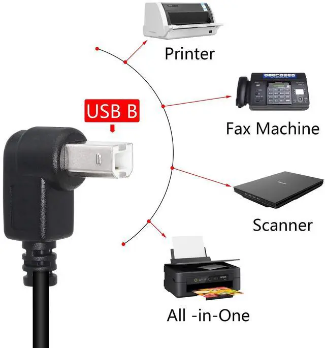 Alt view image 6 of 7 - BUCIER USB 2.0 Type-B Printer Cable, 2-Pack USB B Female to Type B Male (90 Degree Down) Printer Short Extension Cable for Scanner, Mobile HDD and More (Down 2)