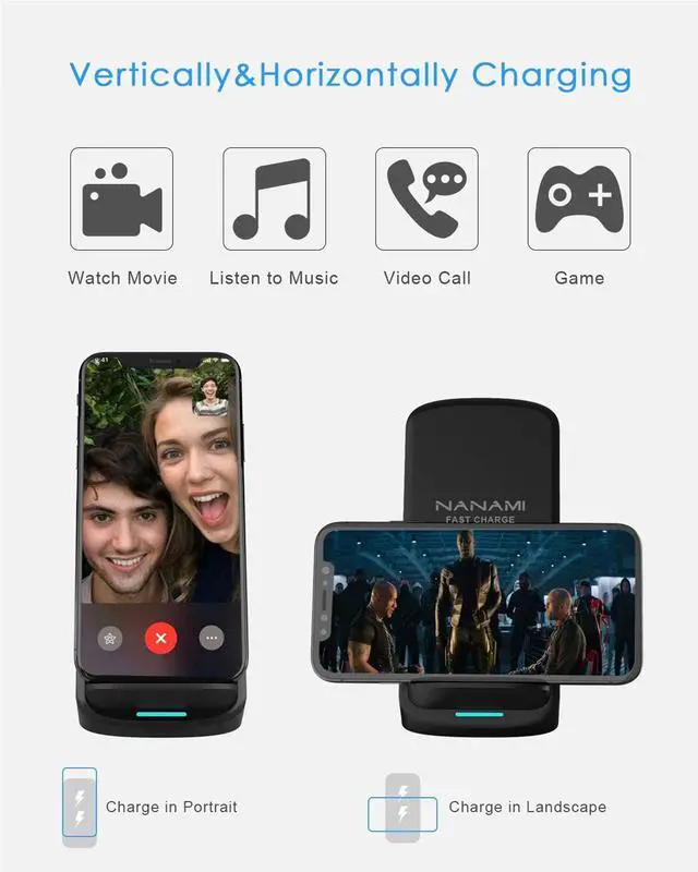 Alt view image 3 of 7 - NANAMI Fast Wireless Charger, Qi Certified Wireless Charging Stand with PD20W Adapter USB Charger for iPhone 17/17 Air/17 Pro/17 Pro Max/16/15/14/13,10W for Samsung Galaxy S25/S24/S23/S22/S21/Note 20