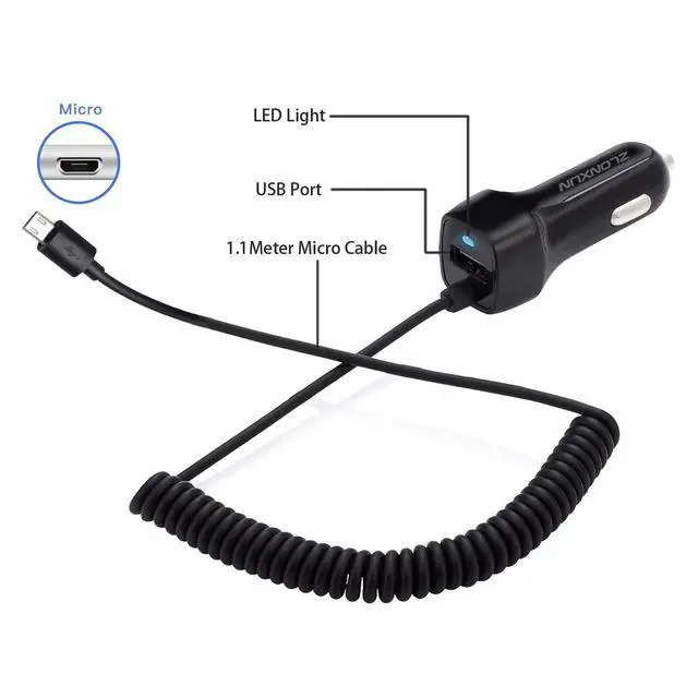 Alt view image 3 of 7 - Car Charger with Micro USB Cable for Samsung Galaxy S7 Edge/A10/S6/J7/J8/J6/A9,LG K20/K30/G4/Stylo 3,Motorola X/Moto E7/E6/G5,HTC m9/m8,Other Micro USB Devices