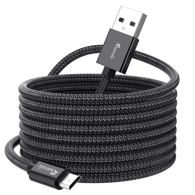 Main image of Long Micro USB Cable Android Charger 25ft with Gold-Plated Compatible with PS4 Charger Cable - High Speed 2.0 USB A Male to Micro USB Nylon Braided Cable for Android Phone Charger Cable