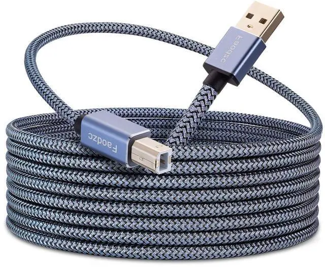 Main image of 25 ft Printer Cable, Nylon Braided USB 2.0 Type A to B Cord, High-Speed 480Mbps Double Shielded Scanner Wire, Compatible with HP, Compatible with Canon, MIDI & Audio Interfaces