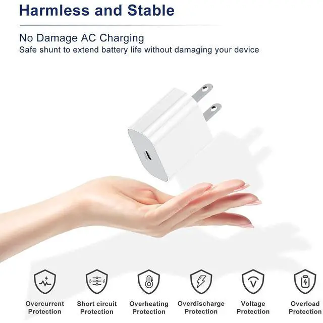 Alt view image 5 of 7 - DIXSG for Phone 16 15 Charger and 6ft Type C to C Cable Cord Long,20W USB C Fast Charging Block Plug for Phone 16 Pro Max/16/15 Pro Max/15 Plus/15/iPad Air/Mini/AirPods/Power Adapter
