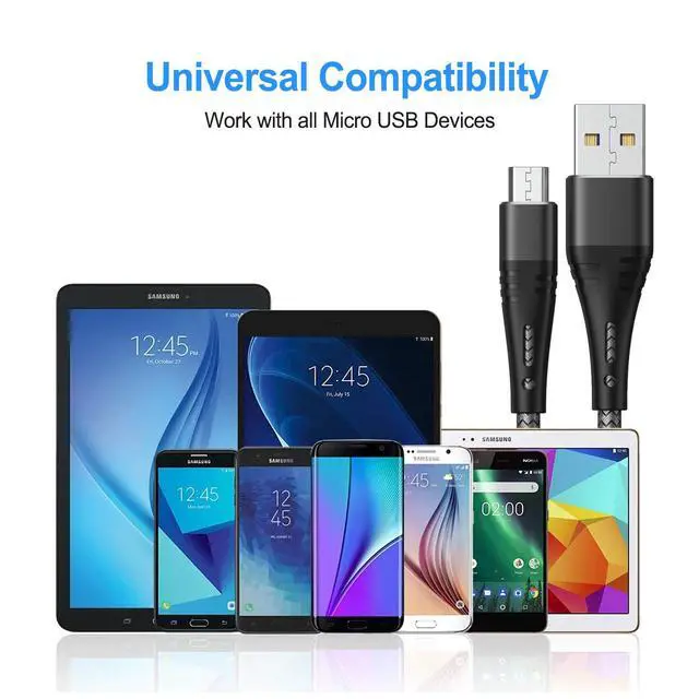 Alt view image 7 of 7 - Micro USB Cable 6ft Android Phone Charger 2-Pack Long Premium Nylon Braided Fast Durable Charging Cord for Samsung Galaxy S7 S6 Edge J7 S5,Note 5 4,LG,HTC,Sony,Xbox One, PS4,Kindle,MP3,Tablet(Gray)