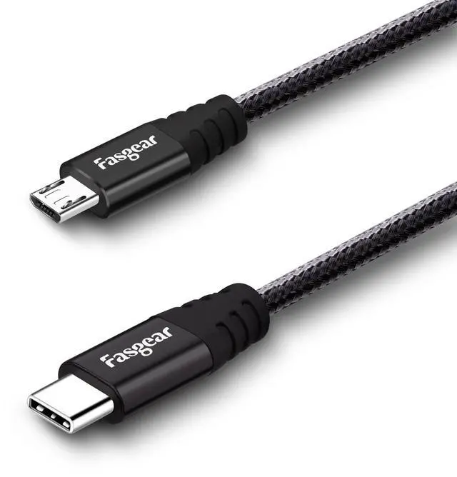 Main image of USB C to Micro USB Cable 6ft Nylon Braided Type C to Micro USB Cord Compatible with Galaxy S6/S7, HTC One/10 and More (Black, 6ft)