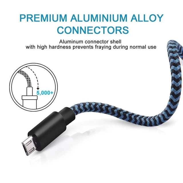 Alt view image 3 of 7 - Micro USB Cable 3ft, Micro USB Charging Sync Cables Android Charger Cord | 3Pack 3FT Nylon Braided High Speed Cable Compatible Samsung Galaxy S7 Edge/S6/S5/S4,Note 5/4/3,LG,Tablet and More(Blue)