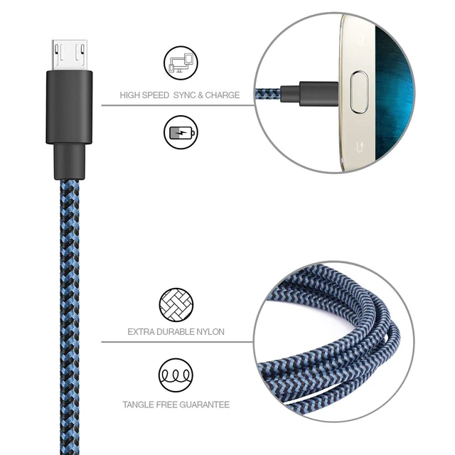 Alt view image 4 of 7 - Micro USB Cable 3ft, Micro USB Charging Sync Cables Android Charger Cord | 3Pack 3FT Nylon Braided High Speed Cable Compatible Samsung Galaxy S7 Edge/S6/S5/S4,Note 5/4/3,LG,Tablet and More(Blue)
