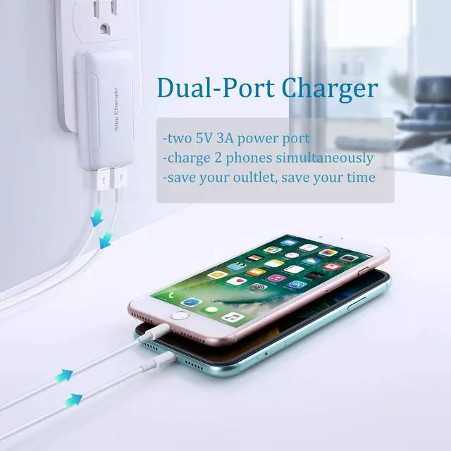 Alt view image 2 of 7 - Flat USB Wall Charger - Slim USB Plug for Wall Outlet, Compatible with iPhone 16 15 14 Pro Max/13/12/11/Xr/Xs/X, Galaxy A03s/A13/A12/S22/S21/S20/10/9/8, Webcam - 2-Pack, White