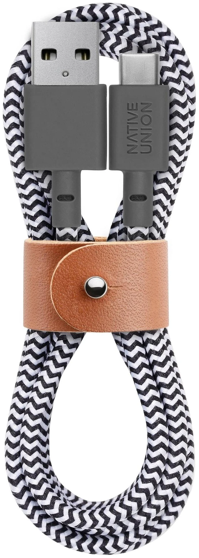 Main image of Union Belt Cable USB-A to USB-C - 4ft Ultra-Strong Charging Cable with Leather Strap Compatible with iPhone 18 Pro/Pro Max, iPhone Duo, Galaxy S26 Ultra, Z Fold 8/Flip 8, iPad Pro (Zebra)