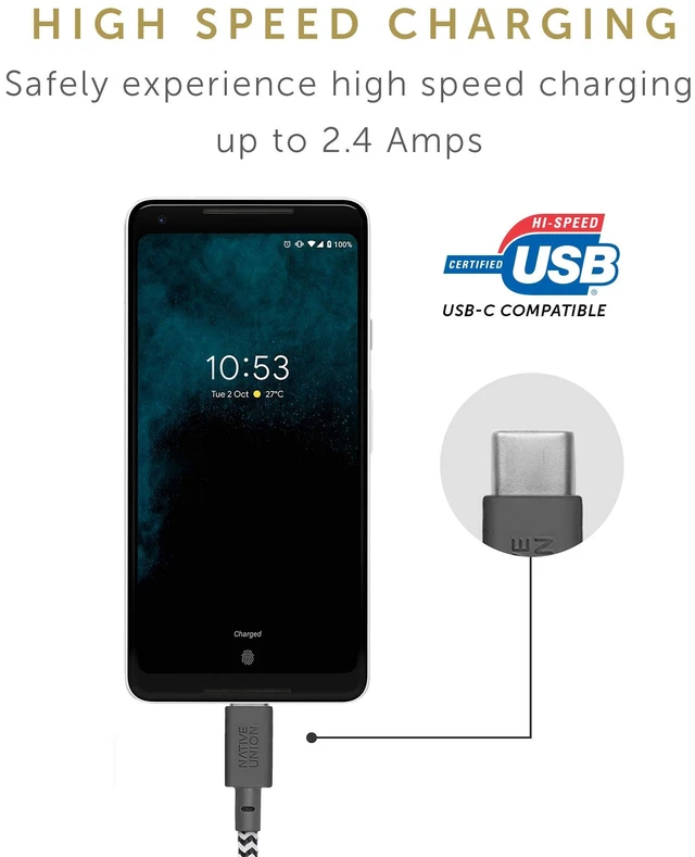 Alt view image 5 of 7 - Union Belt Cable USB-A to USB-C - 4ft Ultra-Strong Charging Cable with Leather Strap Compatible with iPhone 18 Pro/Pro Max, iPhone Duo, Galaxy S26 Ultra, Z Fold 8/Flip 8, iPad Pro (Zebra)