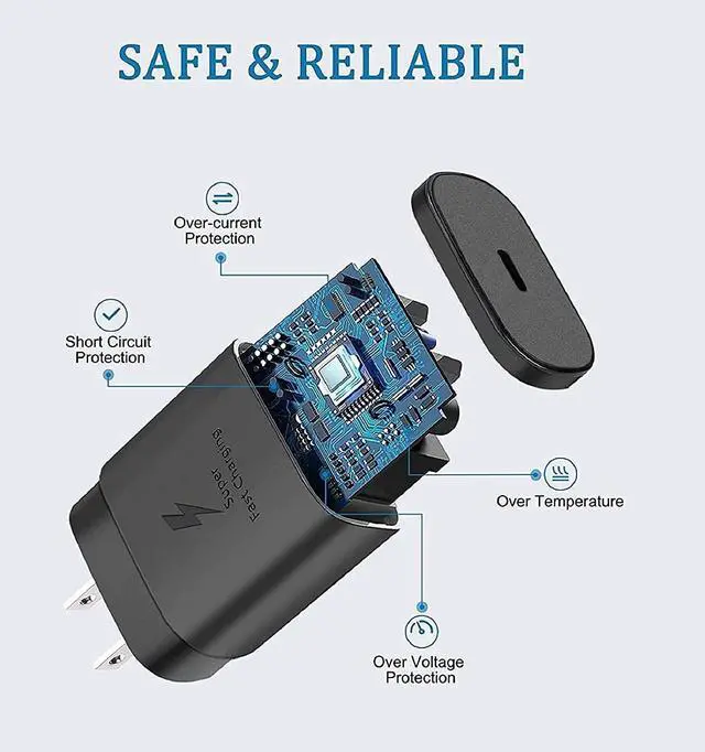 Alt view image 3 of 7 - Super Fast Charging,25W USB C Wall Charger with 5FT Type C Cable Compatible Samsung Galaxy S25/S24/S23/S22/S21/S20/Ultra/Plus/FE,Note 20/10,A54/A53/A52/A51/A50,Galaxy Tab S9,Z Fold