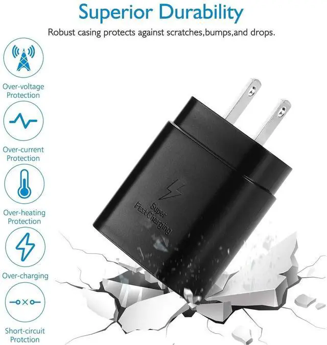 Alt view image 4 of 7 - Super Fast Charging,25W USB C Wall Charger with 5FT Type C Cable Compatible Samsung Galaxy S25/S24/S23/S22/S21/S20/Ultra/Plus/FE,Note 20/10,A54/A53/A52/A51/A50,Galaxy Tab S9,Z Fold