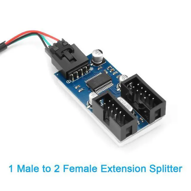 Alt view image 3 of 6 - Motherboard USB 2.0 9-Pin Header to 2-Port Hub Splitter - 30CM Cable USB 9-Pin Internal Cable Adapter