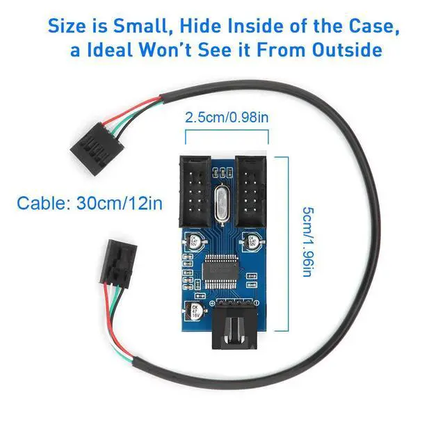 Alt view image 5 of 6 - Motherboard USB 2.0 9-Pin Header to 2-Port Hub Splitter - 30CM Cable USB 9-Pin Internal Cable Adapter