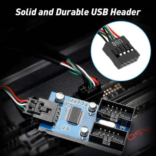 Alt view image 6 of 6 - Motherboard USB 2.0 9-Pin Header to 2-Port Hub Splitter - 30CM Cable USB 9-Pin Internal Cable Adapter