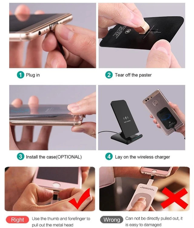 Alt view image 6 of 6 - Wireless Charging Receiver Qi Charger Adapter for Moto E7 Plus LG G5 Galaxy A40 A41 A42 5G A60 A12 A11 A10e A01 A32 A31 A30 A22 A21s A21 A20e A20 A72 A71 A52 A51 A50 Samsung USB Type C Android Charge