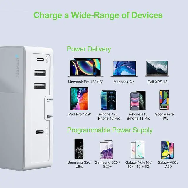 Alt view image 6 of 7 - Nekmit USB C Charger, 90W 4 Port Power Delivery PD 3.0 PPS Fast Charger for MacBook/Dell XPS 13/ iPhone 16/15 Pro/14/14 Pro/Galaxy S22/S21/S20/S10/ iPad Pro/Pixel