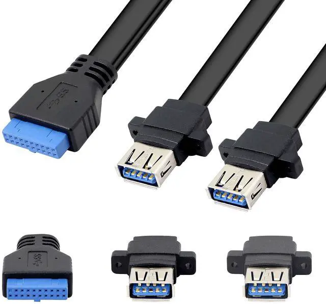 Alt view image 4 of 6 - BUCIER USB 3.0 Front Panel Cable, Motherboard 19/20pin Cable to USB Female Splitter Adapter Extension Connector -50cm/19.6inch