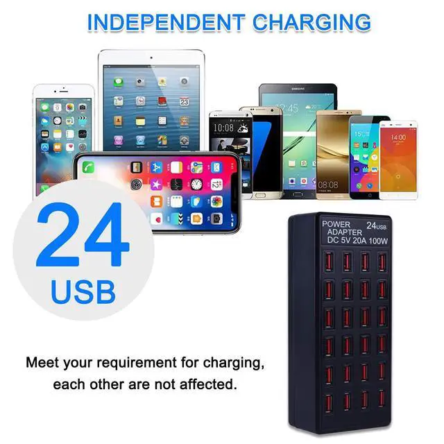 Alt view image 2 of 7 - 24-Port 100 watt (20 A) USB Charging Station, Home Desktop Fast Charger, Multiple Chargers, Suitable for Hotels, Shops, Schools, Shopping malls and Travel