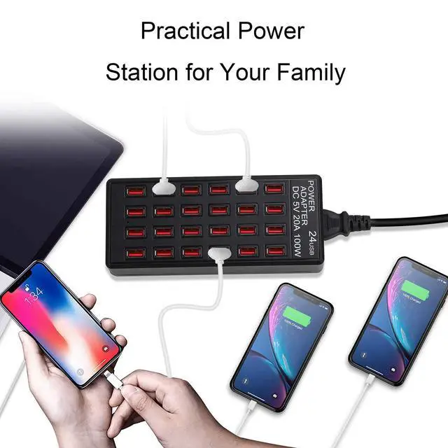 Alt view image 4 of 7 - 24-Port 100 watt (20 A) USB Charging Station, Home Desktop Fast Charger, Multiple Chargers, Suitable for Hotels, Shops, Schools, Shopping malls and Travel