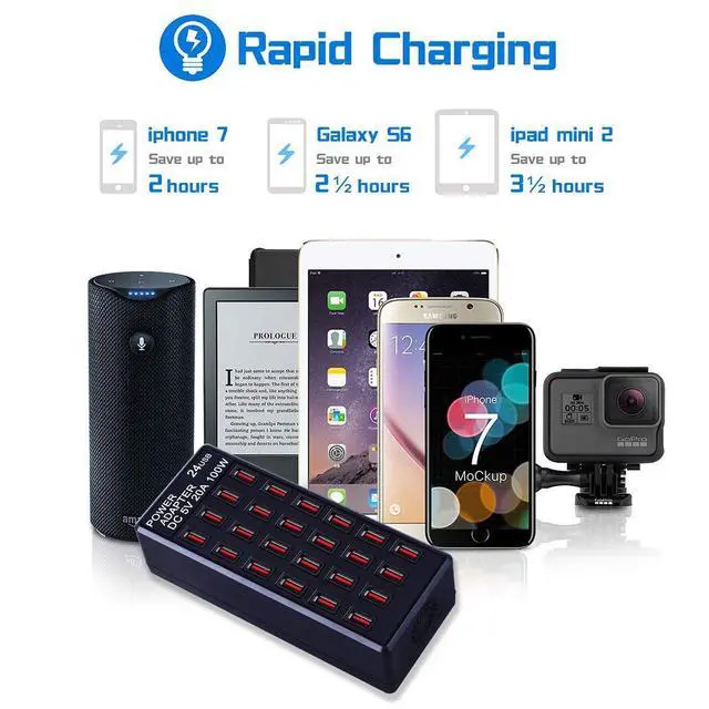 Alt view image 7 of 7 - 24-Port 100 watt (20 A) USB Charging Station, Home Desktop Fast Charger, Multiple Chargers, Suitable for Hotels, Shops, Schools, Shopping malls and Travel