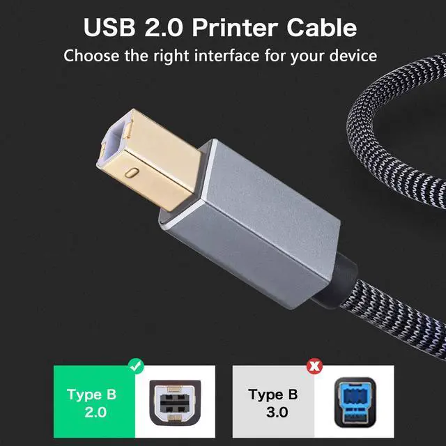 Alt view image 4 of 6 - Printer Cable 3ft,USB 2.0 Type A Male to B Male Braid Cables Scanner Cord High Speed USB Printer Cable Compatible with HP,Canon, Dell,Lexmark, Xerox, Samsung and More