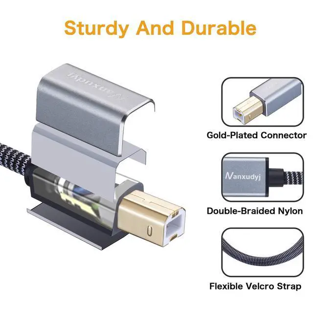 Alt view image 5 of 6 - Printer Cable 3ft,USB 2.0 Type A Male to B Male Braid Cables Scanner Cord High Speed USB Printer Cable Compatible with HP,Canon, Dell,Lexmark, Xerox, Samsung and More