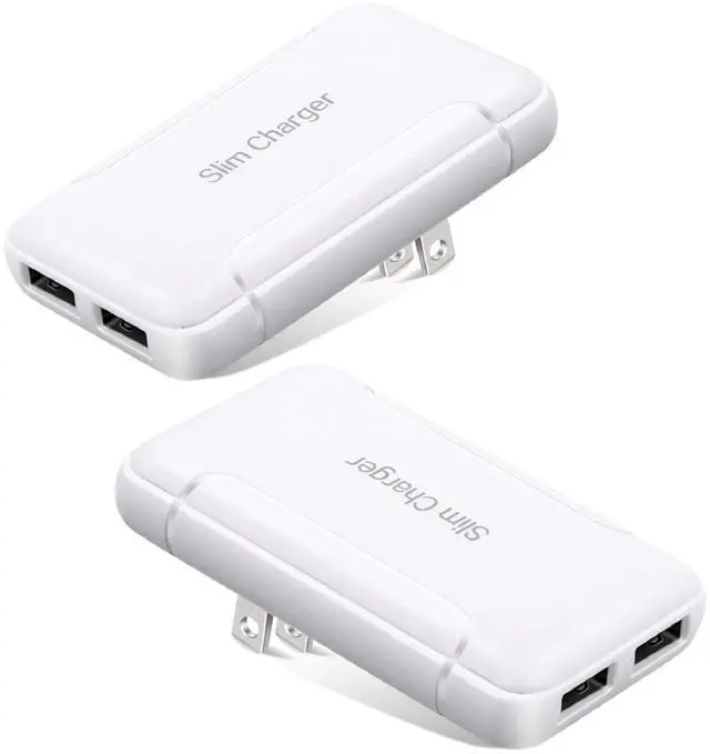 Main image of Flat USB Wall Charger - Slim USB Plug for Wall Outlet, Compatible with iPhone 16 15 14 Pro Max/13/12/11/Xr/Xs/X, Galaxy A03s/A13/A12/S22/S21/S20/10/9/8, Webcam - 2-Pack, White
