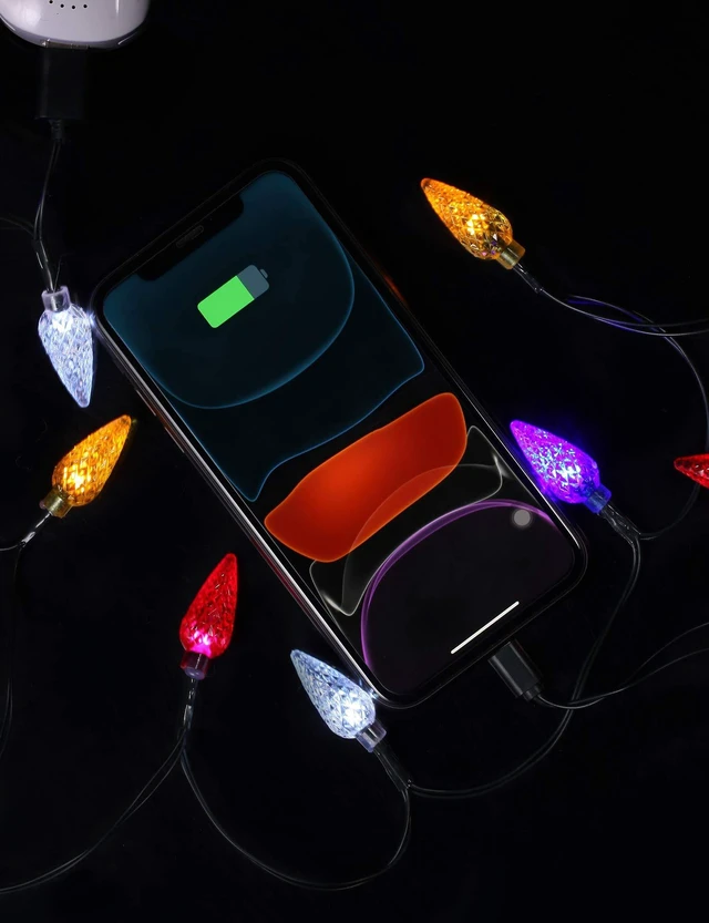 Alt view image 6 of 6 - LED Christmas Light Phone Charger Cord USB Charging Cable Gift for Phone 14/13/12/11 Pro/XS/XS Max/XR/X/8 Plus/ 8/7 Plus/7s Plus/6s/6/5s/5c/5Pad with 10 Lights Christmas Decorations (2, Black)