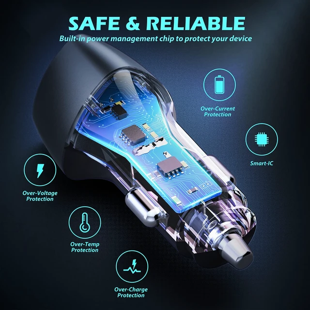 Alt view image 2 of 7 - (10pack) SUNDA USB C Fast Car Charger 51W Dual Ports PD/PPS&QC3.0, Cell Phone Automobile Chargers, for Apple Smart-Phones and Android Car Charger, Compatible with iPhone 16/15 Pro/14 Mini/iPhone 13