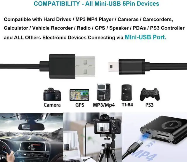 Alt view image 2 of 6 - BUCIER 6ft Mini USB Data Sync & Charging Cord for Motorola RAZR v3/v3c/v3i/v3m/v3r/v3t Cellphones
