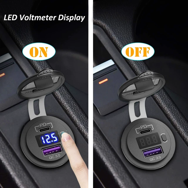 Alt view image 3 of 7 - 2 Pack PD3.0 20W and QC3.0 18W USB C Car Charger With LED Voltmeter and ON/Off Switch for Boat, RV, Truck, Golf Cart, Motorcycle