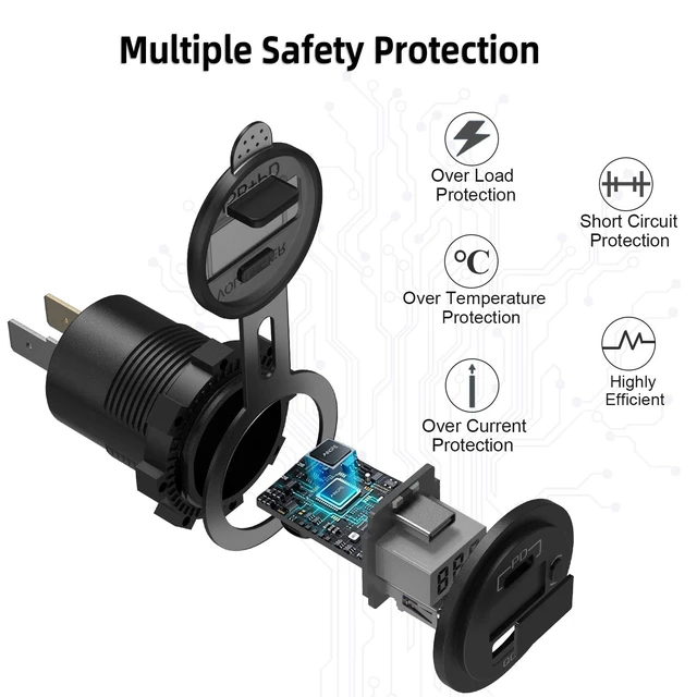 Alt view image 6 of 7 - 2 Pack PD3.0 20W and QC3.0 18W USB C Car Charger With LED Voltmeter and ON/Off Switch for Boat, RV, Truck, Golf Cart, Motorcycle
