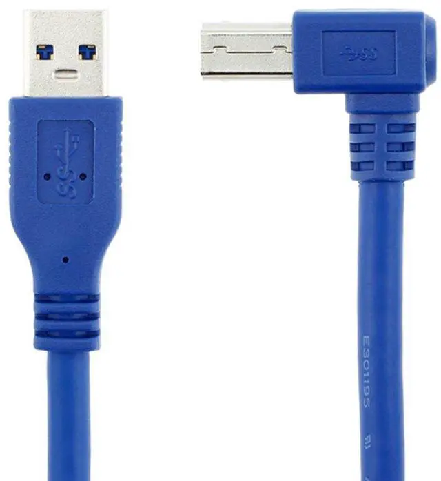 Alt view image 2 of 5 - BUCIER USB 3.0 Cable - Type A-Male to Right Angle Type B-Male Printer Scanner Cord - 2 Feet (0.6 Meters) - Round Blue