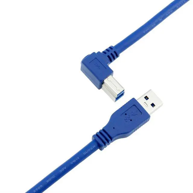 Alt view image 3 of 5 - BUCIER USB 3.0 Cable - Type A-Male to Right Angle Type B-Male Printer Scanner Cord - 2 Feet (0.6 Meters) - Round Blue