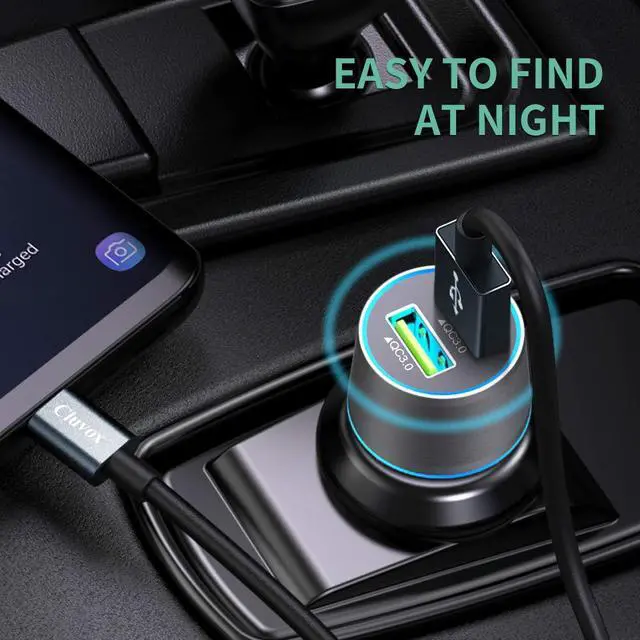 Alt view image 5 of 7 - Rapid USB C Car Charger, Compatible for Samsung Galaxy S26/S25 Plus/Ultra/S24/S23/S22/S21/Note 20/10/S20/S10+/S9/A56/A36/A50/A70, Quick Charge 3.0 Dual USB 18W Fast Car Charger+ Type C Cable 3.3ft
