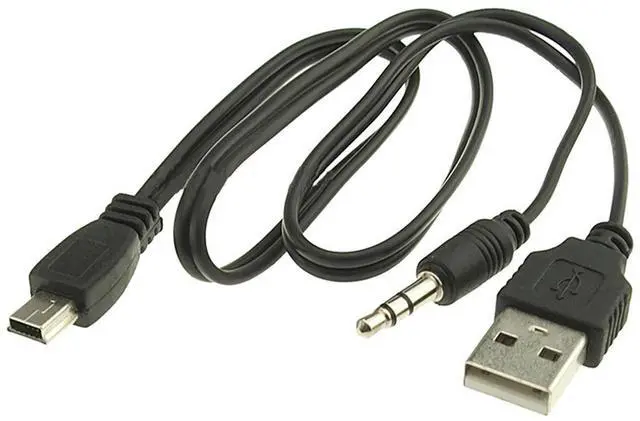 Main image of New USB2.0 Charging Cord to Mini B Male and 3.5mm Jack Plug Audio Cable for MP3/MP4 Bluetooth Speaker (mini USB)
