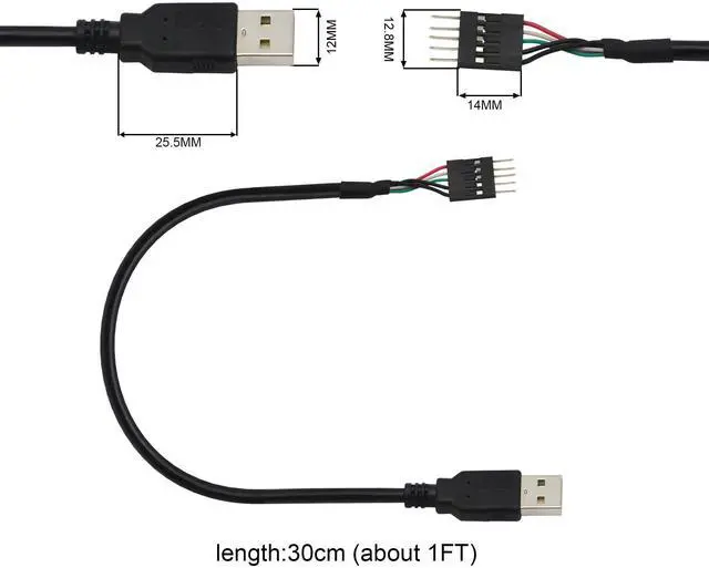 Alt view image 4 of 4 - BUCIER 5 Pin Motherboard Header to USB A, Dupont IDC 5-Pin to USB 2.0 Male Extender Adapter Cable-2PCS(1FT)