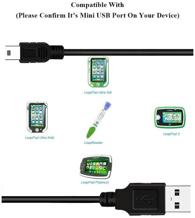 Alt view image 2 of 4 - Leapfrog Replacement Charger - 5 FT Black Power Supply Cable Cord for LeapPad 3, Platinum, Ultra, LeapReader, Kids Tablet