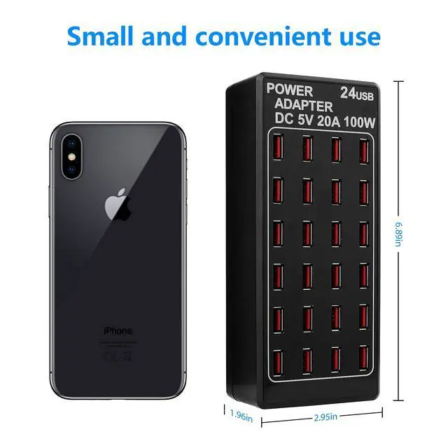 Alt view image 6 of 7 - 24-Port 100 watt (20 A) USB Charging Station, Home Desktop USB Fast Charger, Multiple USB Desktop Chargers, Suitable for Hotels, Shops, Schools, Shopping malls and Travel