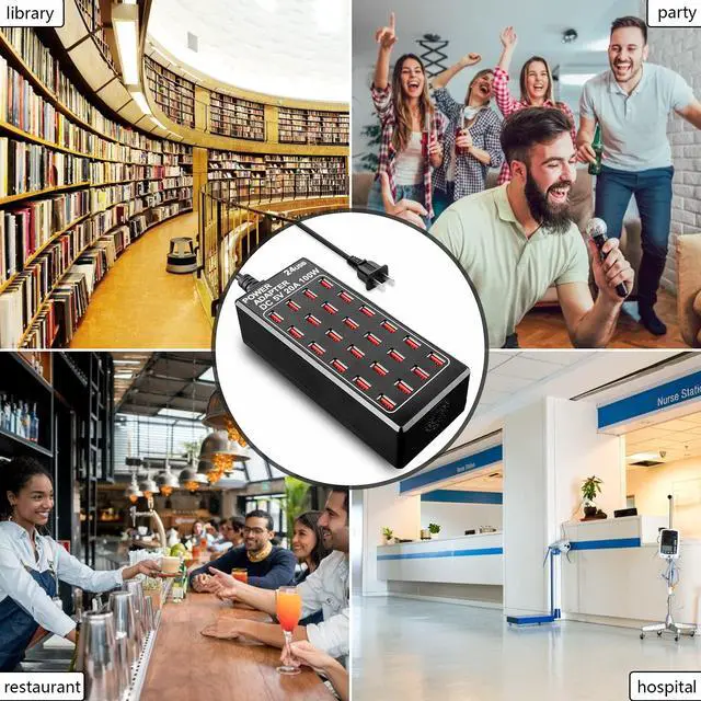 Alt view image 7 of 7 - 24-Port 100 watt (20 A) USB Charging Station, Home Desktop USB Fast Charger, Multiple USB Desktop Chargers, Suitable for Hotels, Shops, Schools, Shopping malls and Travel