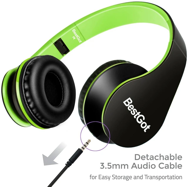 Alt view image 2 of 7 - Kids Headphones for Kids with Removable Cord volume Limited 95dB B/Green Children's headphones, perfect and comfortable