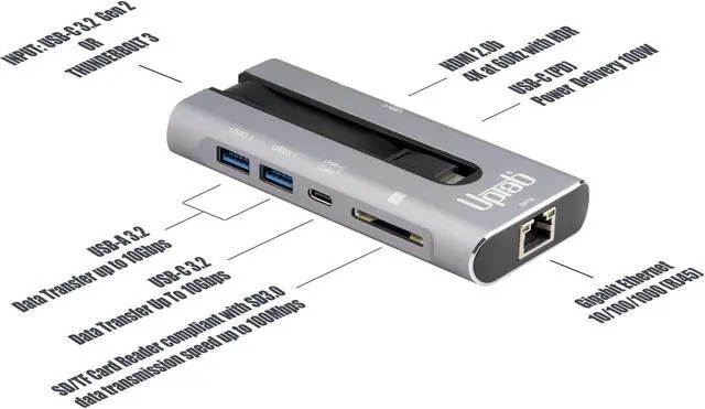 Alt view image 2 of 7 - USB C 3.2 Gen 2 10Gbps 4K 60hz HDR Power Delivery 100W Hub - Compatible with Thunderbolt 3 new MacBook Pro 16in/Air iPad Pro iMac Mac Mini
