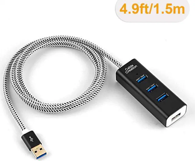 Alt view image 6 of 7 - 4-Port USB 3.0 Hub with 4.9 Feet Extension Long Cable, 5Gbps Data Rate for MacBook Pro, iMac, PC, Laptop, USB Flash Drives, Surface Pro, XPS, Aluminum Black, 1.5M