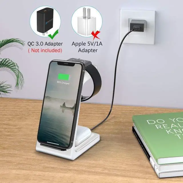 Alt view image 5 of 7 - Wireless Charger Stand 3 in 1 Wireless Charging Station for Apple Watch SE/6/5/4/3/2 Airpods 2/ Pro Premium Qi-Certified Fast Cordless Charger for iPhone 12/11/Xs/X Max/XR/X/8/8Plus/Samsung S9/Note9