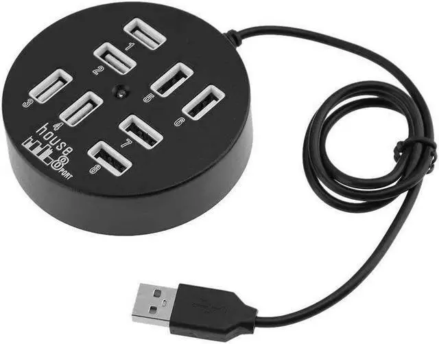 Alt view image 2 of 7 - USB 8 Ports Box Multi Data Transmission USB 2.0 Hub Round Shape Multi-Port Splitter Charger Adapter Replacement with LED for USB Devices, Phone, USB Flash Disk, PC, Tablet (Black)