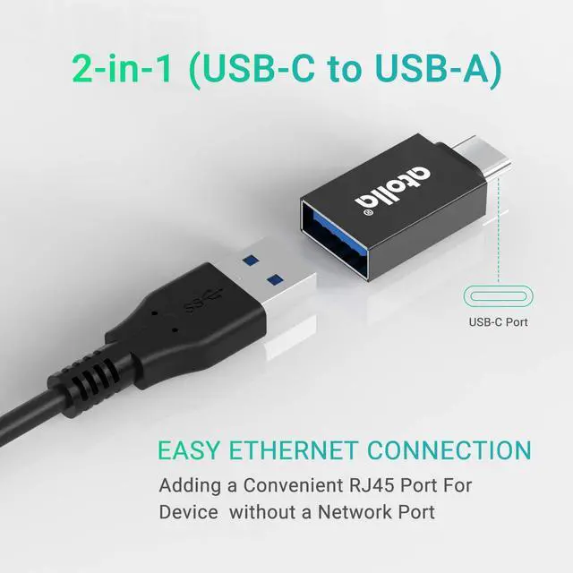 Alt view image 5 of 7 - USB 3.0 Hub Ethernet with USB C Adapter, 3 Port USB 3.0 Splitter Gigabit Ethernet Hub + USB C HUB Network RJ45 1000Mbps USB Extender